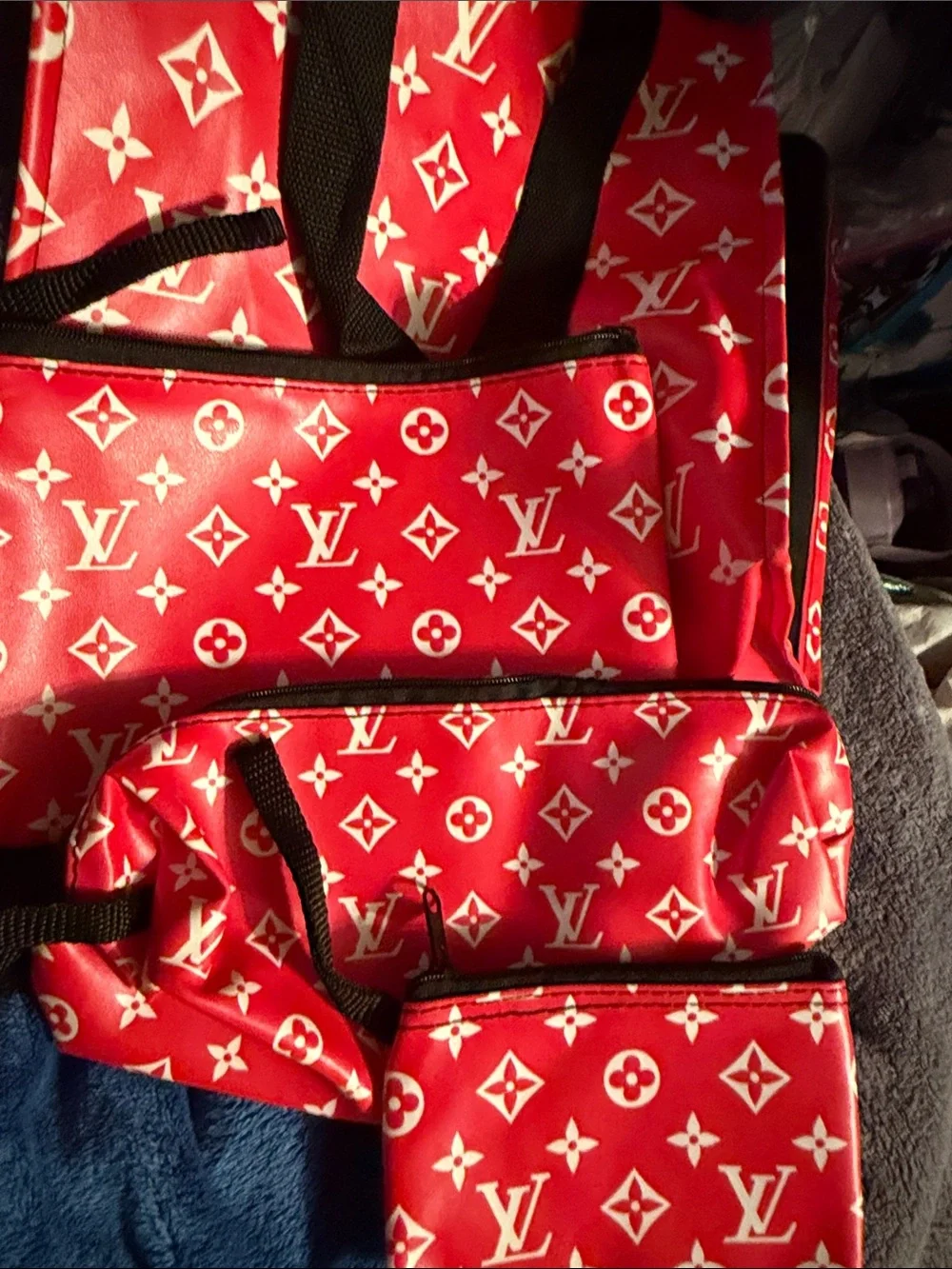Red and White Monogram set of 4 filled